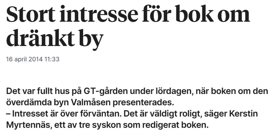Stort intresse för bok om dränkt by, LTZ 16 april 2014