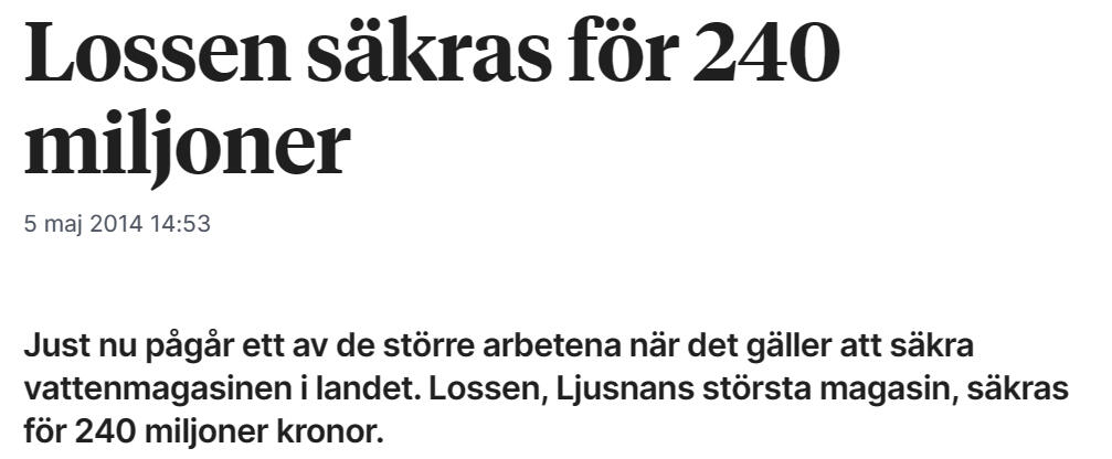 Lossen säkras för 240 miljoner, TH 5 maj 2014
